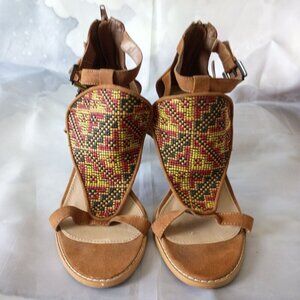 Leila Stone Open Toe Sandals Size 8 High Heel Back Zip Buckles Excellent